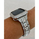 Silver Apple Watch Band 41mm 45mm 38mm 40mm 42mm 44mm Swarovski Crystals & or White Gold Pave Lab Diamond Bezel Case Cover Series 7-8