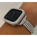 Silver Apple Watch Band and or Custom White Gold Apple Watch Cover Bezel Lab Diamonds 38 40 41 42 44 45mm, Smartwatch Bumper