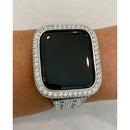 Silver Apple Watch Band Swarovski Crystal 38 40 41 42 44 45mm & or Lab Diamond Bezel Cover Bling Series 7, 8