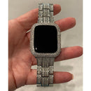 Silver Apple Watch Bezel Cover Lab Diamond Crystal Series 1,2,3,4,5,6,7,8 SE Iwatch Bling 38mm 40mm 41mm 42mm 44mm 45mm Custom Handmade