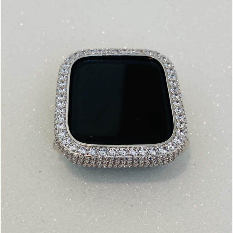 Silver Apple Watch Bezel, Metal Lab Diamond Cover 2.5mm Iwatch Bling 38mm 40mm 42mm 44mm Custom Handmade