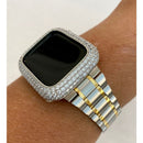 Two Tone Apple Watch Band 38mm 40mm 41mm 42mm 44mm 45mm Stainless Steel Ultra Thin & or Lab Diamond Bezel Cover Bling