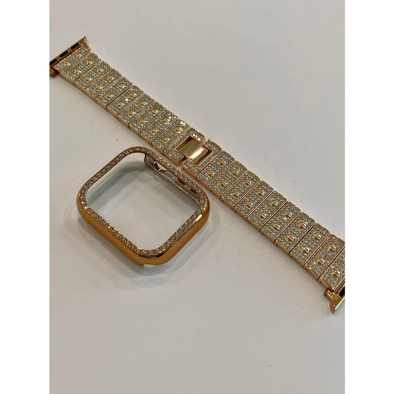 Ultra Apple Watch Band 41mm 45mm 49mm Rose Gold Swarovski Crystals & or Apple Watch Case Cover Smartwatch Bumper Bling