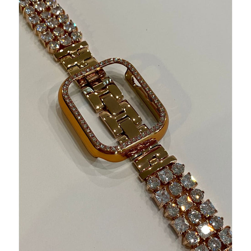 Ultra Apple Watch Band 49mm 41mm 45mm Silver Swarovski Crystal Band & or Rhinestone Case Cover Smartwatch Bumper Silver, Rose Gold, Gold