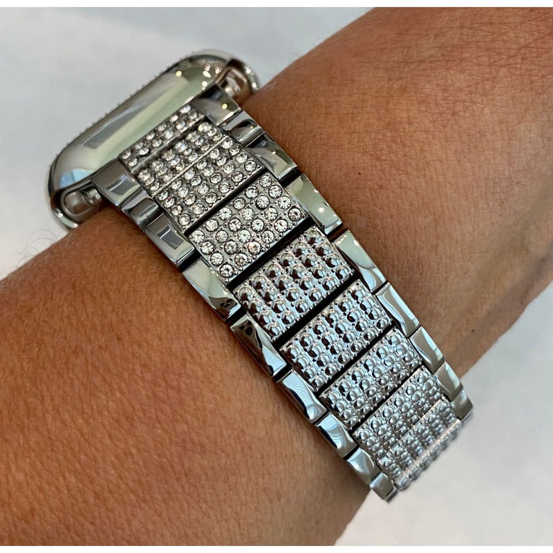 White Gold Apple Watch Band Ultra 49mm Series 7-8 Swarovski Crystals 41mm 45mm & or Silver Crystal Apple Watch Bezel Cover Faceplate
