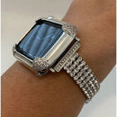 White Gold Apple Watch Band Women's & or Silver Pave Lab Diamond Bezel Cover for Iphone Watch