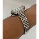 White Gold Apple Watch Band Women's & or Silver Pave Lab Diamond Bezel Cover for Iphone Watch